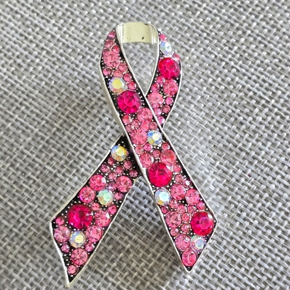Breast Cancer Awareness Pink Silver Crystal Rhinestone Brooch Pin Survivor - Picture 1 of 3